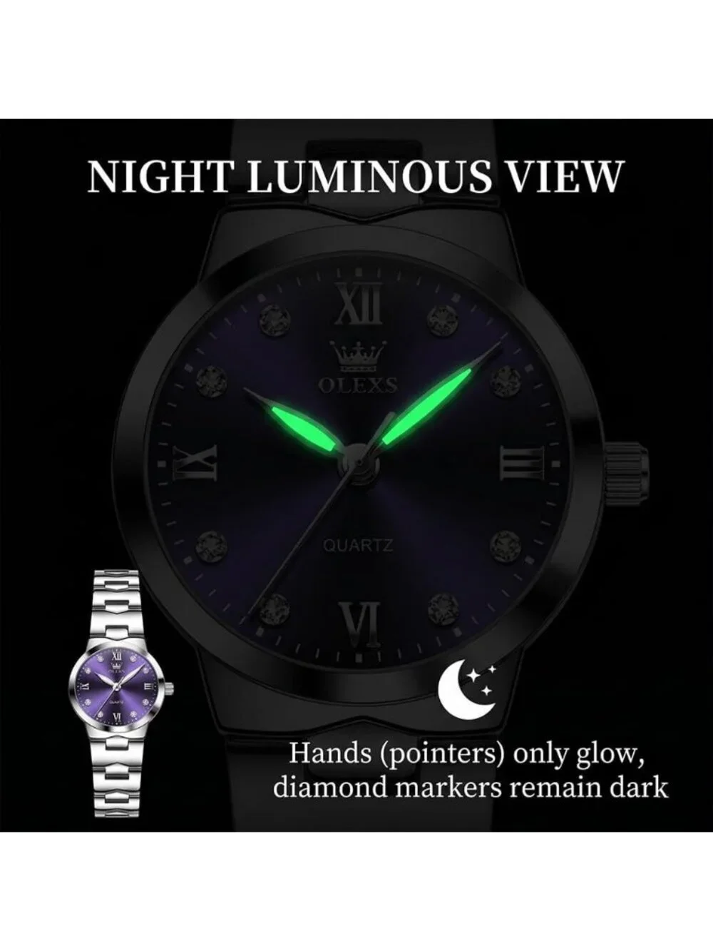 Women's Purple and Silver Analog Quartz Waterproof Stainless Steel Band Watch